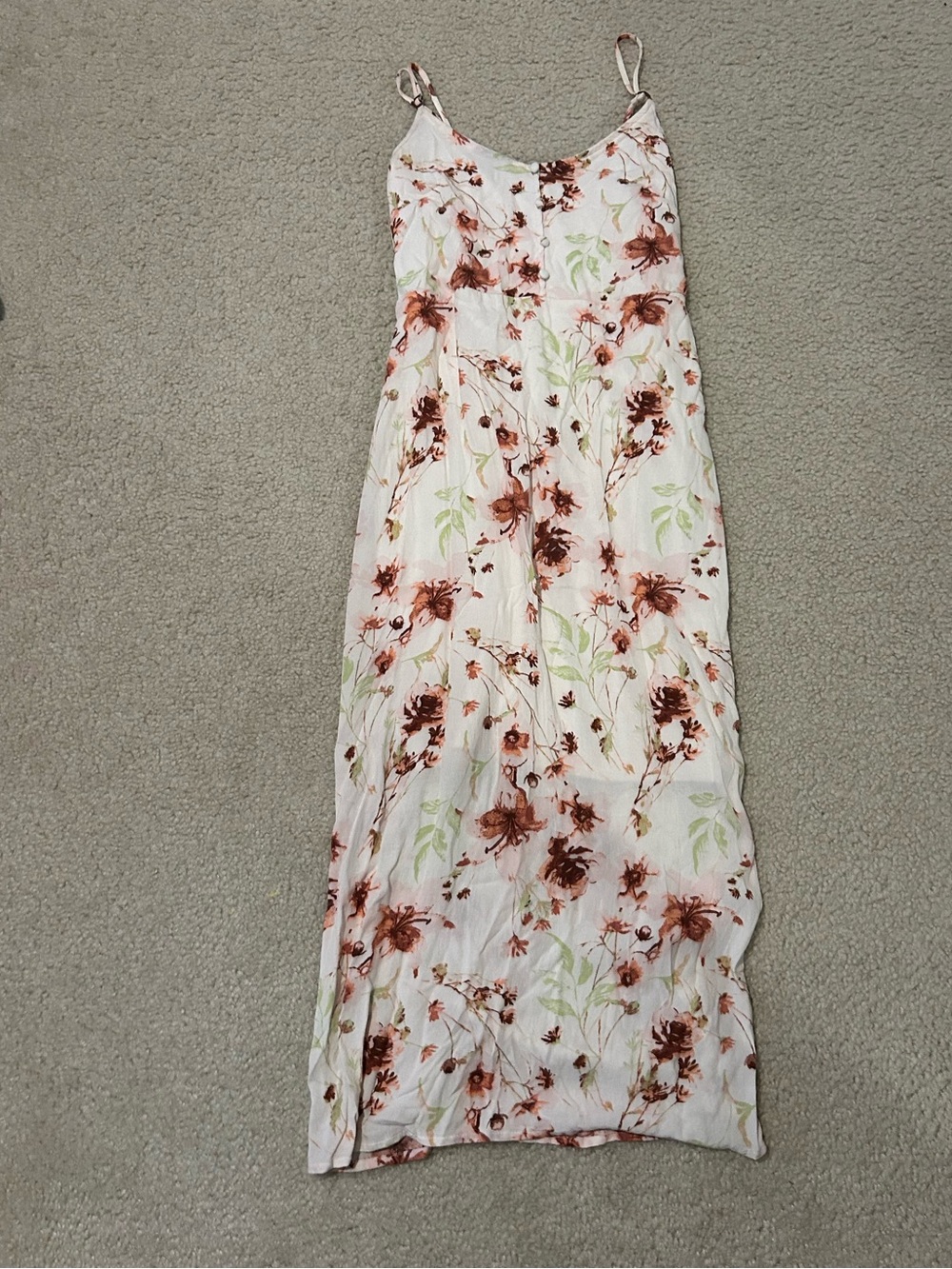bp White Floral Midi Slip Dress with Rust and Light Green Print